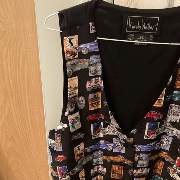 Nicole Miller Mercedes Benz 100% Silk Vest Car Rare 1995 X Large XL Excellent - Picture 4 of 7